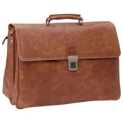 Oiled Calfskin Leather Briefcase with key closure - Brown Colonial