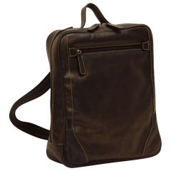 Oiled Calfskin Leather Laptop backpack with zip closure - Black