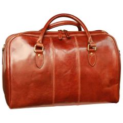 Leather duffel bag with zip closure - Brown